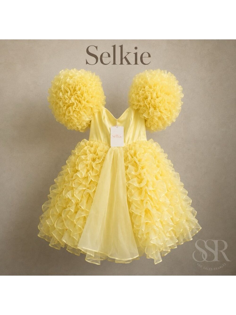 Selkie Twinkie Parris Yellow Ruffle Puff Sleeve Mini Dress NWT Party Princess